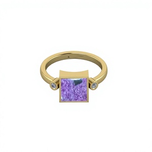 Christmas Sale! Wedding 14K Gold Charoite 8mm Square Shape Bezel Setting <b>Statement</b> <b>Ring</b> for Women Jewelry - Product Image 1