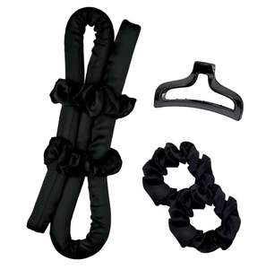Bandeau pour cheveux sans chaleur, ruban de curling pour cheveux en soie de mûrier sans chaleur, avec scrunchie, ensemble de rouleaux de curling pour cheveux en soie pour dormir - Product Image 1