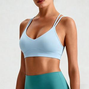 Soutien-gorge de sport pour femme à maintien élevé, dos croisé, respirant, séchage rapide, avec coussinets amovibles, col en V, pour yoga et entraînement en salle de sport - Product Image 1
