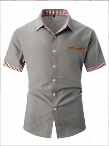 Nuova <span class=keywords><strong>Camicia</strong></span> Estiva da <span class=keywords><strong>Uomo</strong></span> a <span class=keywords><strong>Quadri</strong></span>, Manica Corta, Vestibilità Slim, Casual - Product Image 4