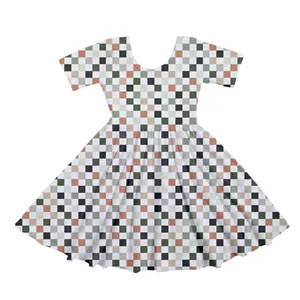 Новое модное платье для девочек с цветочным принтом, детское платье с коротким рукавом, Летнее Детское платье для девочек