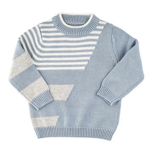 <span class=keywords><strong>Pull</strong></span> à manches longues pour garçons, chandail rayé en tricot, <span class=keywords><strong>col</strong></span> ras du cou, Vintage et décontracté, à la mode, couleur bloc - Product Image 3