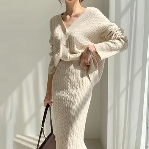 Gran oferta, moda coreana, ropa de invierno, suéter, traje, faldas largas torcidas, conjunto de suéter informal para mujer, conjuntos de dos piezas - Product Image 4