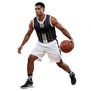 Men Basketball Jersey Set Sleeveless V-Neck Geometric Print Breathable Polyester Uniform Teamwear All Seasons <b>White</b> Shorts - Product Image 1