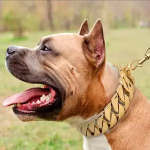 लक्जरी कुत्ते कॉलर 32mm पालतू धातु श्रृंखला क्यूबा लिंक कॉलर सोने कुत्ते पिटबुल बड़े कुत्तों के लिए चेन