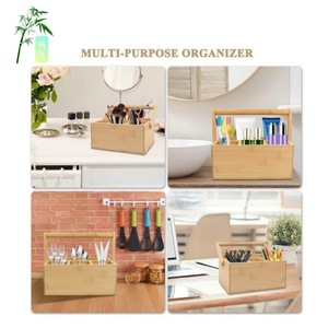 Organizador de cubiertos de bambú con compartimentos y asa para almacenamiento en la encimera de la cocina, caja ecológica para escritorio - Product Image 2