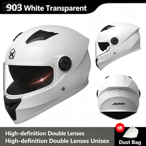 Casque de moto intégral transparent blanc AXK 903 à double visière unisexe avec sac anti-poussière - Product Image 1