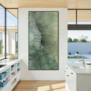 Peinture à l'huile originale abstraite texturée vertes profondeurs émeraude, art mural moderne fait main sur toile texturée aux couleurs neutres - Product Image 1