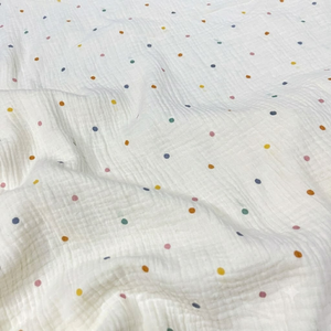 Tissu en <span class=keywords><strong>double</strong></span> <span class=keywords><strong>gaze</strong></span> 100% coton, imprimé <span class=keywords><strong>à</strong></span> <span class=keywords><strong>pois</strong></span> colorés, pour robes de femmes et vêtements pour bébés - Product Image 2