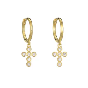 925 Silver Cross zircon Hoop Dangle Hoop Earring for women fashion jewelry