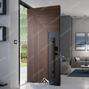 Puerta de Entrada Moderna de Aluminio Fundido CosyHouse con Diseño Geométrico y Acabado de Madera - Product Image 3