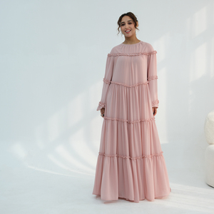 Loriya 2026 Nouvelle Robe Musulmane Vêtements Islamiques Femme Abaya Robes Modestes É<span class=keywords><strong>l</strong></span>égantes en Mousseline de Soie Robe Longue à Volants Superposés pour Femme - Product Image 5