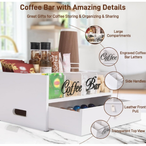 Organisateur de bar à café à 2 niveaux, nouveau design, avec dessus en acrylique transparent, tiroir intégré et poignée en <span class=keywords><strong>cuir</strong></span> pour comptoir - Product Image 5