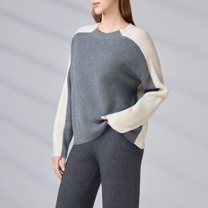 Suéter de Punto Casual con Cuello Redondo y Mangas Raglán, Diseño Color Block, para Otoño e Invierno, Mezcla de Lana y Cachemira para Mujer - Product Image 2