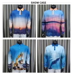 Chemise polo pour homme personnalisée en sublimation, UPF50+, polyester et élasthanne, séchage rapide, pêche, randonnée, équipe, manches longues, col chemise - Product Image 3