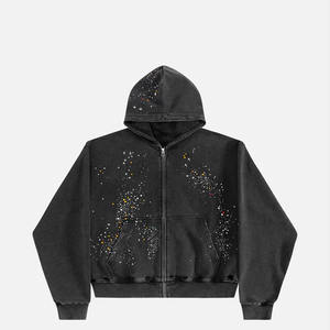 Sudadera con Capucha de Alta Calidad, Bordado Personalizado, Algodón Grueso, Felpa Francesa, Lavado Ácido, Cremallera y Pedrería - Product Image 1