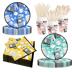 DAMAI Geometric Theme Disposable Dessert Dinner <b>Paper</b> Plates Cups Napkin Back to School Tableware Set for Party Supplies - Product Image 2