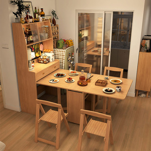 Ensemble table et chaises pliantes et extensibles en bois massif, 4 pièces, gain de place pour petites maisons et appartements - Product Image 1