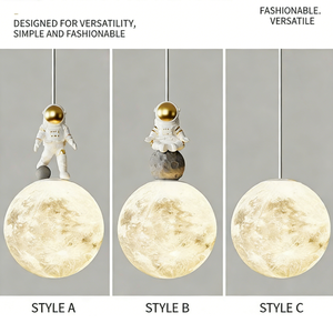 Lámpara Colgante Minimalista con Diseño de Astronauta y Luna, Estilo Moderno Crema, Control Táctil LED Regulable, para Dormitorio Infantil/Cabeza de Cama - Product Image 4
