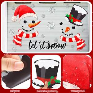 Ensemble d'aimants de réfrigérateur populaires transfrontaliers avec visage de bonhomme de neige de Noël pour emojis, comprenant des aimants de voiture et une écharpe rouge pour porte de garage - Product Image 4