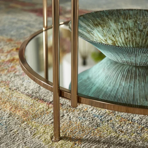 <b>White</b> Faux Marble Decorative Side Table with Gold Metal Frame and Mirrored Bottom Shelf Unique Touch for Apartment Organization - Product Image 5