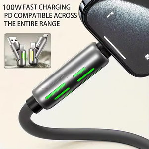 Hot Selling 240W 4 in 1 Charger <b>Cable</b> With LED Breathing Light Indicator 1M 2M Multi USB Type C Silicone <b>Cables</b> for iPhone - Product Image 5