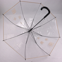 Parapluie transparent POE à poignée courbée, résistant au vent et aux UV, avec logo personnalisé et sangles de fixation