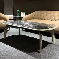 Table basse minimaliste gain de place en composite, finition laquée douce au toucher, MDF incrusté de pierre artificielle à veines bleues, petite table à thé