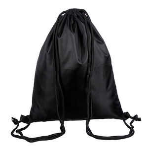 カスタムロゴ防水ブラックジッパー付きストリングバッグプレーン210420dポリエステルナイロンスポーツドローストリングバックパック子供用 - Product Image 2
