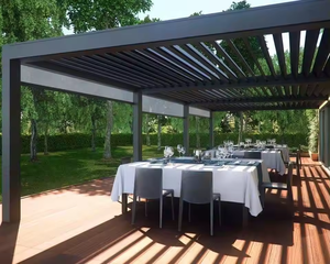 Pabellón de pérgola de aluminio impermeable bioclimático motorizado eléctrico con puertas corredizas de vidrio para balcón y jardín al aire libre - Product Image 3