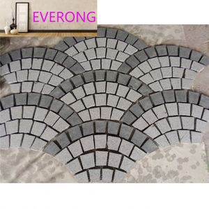 Dalles de pavé personnalisées en granit chinois, double couleur mélangée, en forme d'éventail, effet flammé, pour extérieur, <span class=keywords><strong>prix</strong></span> de gros au m² - Product Image 2