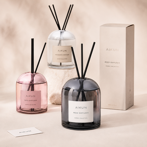 AIKUN Dome Glass Refillable Custom Logo <b>Reed</b> <b>Diffuser</b> Scented Gift Set with Black Fiber Sticks for Hotel Wholesale - Product Image 2