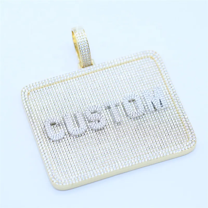Customized Personalized Square Disk Pendant Paved Bling CZ Fully Diamond DIY Name Plate Pendant Necklace