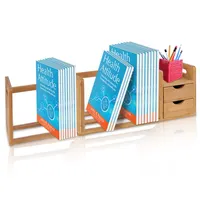 Organizer per libri da scrivania espandibile in legno con ripiano estraibile da tavolo in bambù regolabile per ufficio