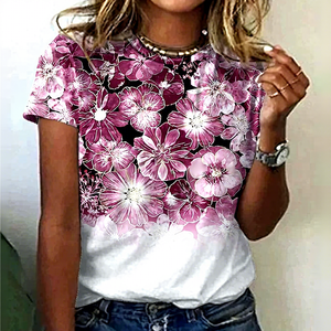 Camiseta de Verano Nueva para Mujer, <span class=keywords><strong>Talla</strong></span> <span class=keywords><strong>Grande</strong></span>, de Algodón, Informal, Cuello Redondo, Transpirable, de Manga Corta, para Uso en Exteriores - Product Image 3