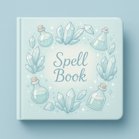 LABON Cahier de sorts en cristal Grimoire bleu clair avec bouteilles de potion magique et pierres précieuses Cahier de sorcellerie Couverture en PU