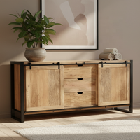 Meuble buffet en bois de manguier massif sculpté à la main, finition mate antique industrielle, 3 tiroirs, pour salon, vente chaude