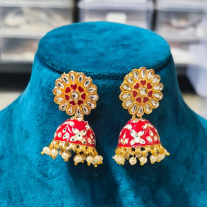 Pendientes Jhumki de Perlas y Kundan con Diseño Meenakari de Jewel Emarket Heritage -12731583GR, Pendientes de Moda - Product Image 2