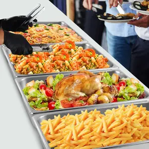 1/1 Durable Catering Tamaño completo Hotel Gn Pan Metal Baking Pan Acero inoxidable Steam Table Pan con tapa