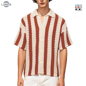 Cárdigan de punto transpirable de alta calidad para <span class=keywords><strong>hombre</strong></span>, con rayas, manga corta, cuello solapa, estilo polo, de una sola botonadura. - Product Image 2