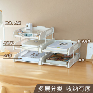 Desktop Storage Shelf <b>Plastic</b> File Organizer 3 Tier Stackable Office Document <b>Rack</b> Rectangle Shape Foldable Portable Dustproof - Product Image 3