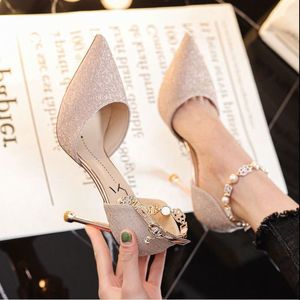 Chaussures d'été sexy Gleibo Champagne à talons hauts pour femme, en PU, talon fin, bout pointu, avec boucle décorative, à enfiler - Product Image 4