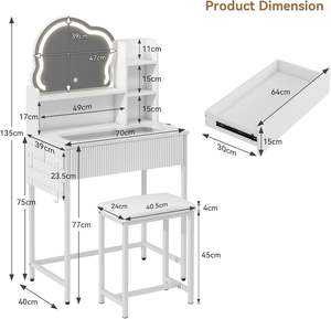 Petit bureau de maquillage pliable Phoenix Home avec miroir, lumières et chaise - Product Image 3