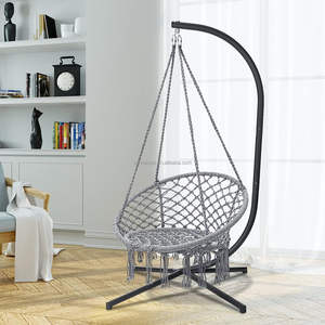 Hamaca de punto colgante de cuerda de algodón para niños y adultos, silla hecha <span class=keywords><strong>a</strong></span> <span class=keywords><strong>mano</strong></span> con tejido de needel, columpio para interiores y exteriores - Product Image 2