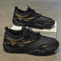 Chaussures de sport décontractées en cuir tendance pour hommes, avec doublure en maille respirante, à lacets, pour la marche et le fitness