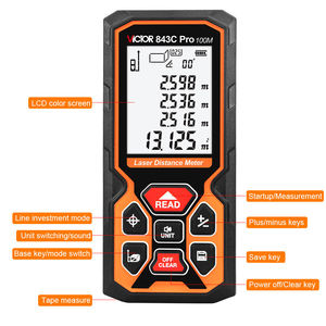 Télémètre laser VICTOR 843 50m 70m 100m avec ruban à mesurer et ligne croisée 3-en-1 avec diffusion vocale et chargement USB - Product Image 5