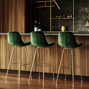 Taburete Alto de Bar Ajustable de Terciopelo Verde Contemporáneo con Patas de Metal Cromado Dorado para Uso en Hoteles y Restaurantes - Product Image 6