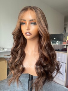 Perruque Lace Front avec Cheveux de Bébé, Cheveux Européens Remy, Mèches Caramel, Sans Colle et Nœuds Décolorés pour Femmes Souffrant de Perte de Cheveux - Product Image 2