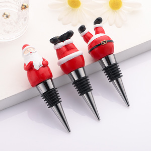 Bouchons de bouteille de vin Père Noël, bouchons de bouteille de Noël en alliage de zinc, ensemble cadeau décoratif - Product Image 1