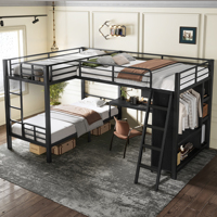 Lit superposé triple moderne en forme de L, taille XL, avec bureau et armoire, gain de place, pour enfants, adolescents, appartement, dortoir, ODM OEM
